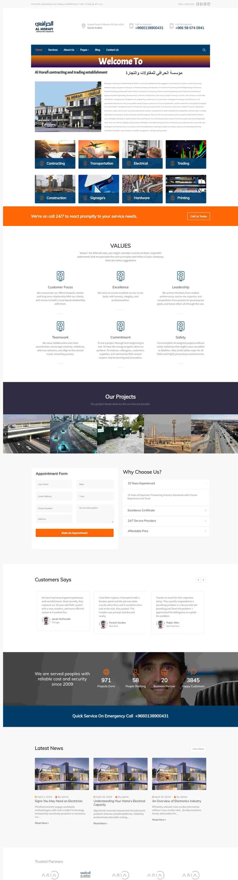 Contractor ready website with project portfolio and quote request